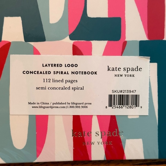 kate spade Layered Logo Design Concealed Spiral Notebook 112 Lined Pages NEW!! - Picture 5 of 5